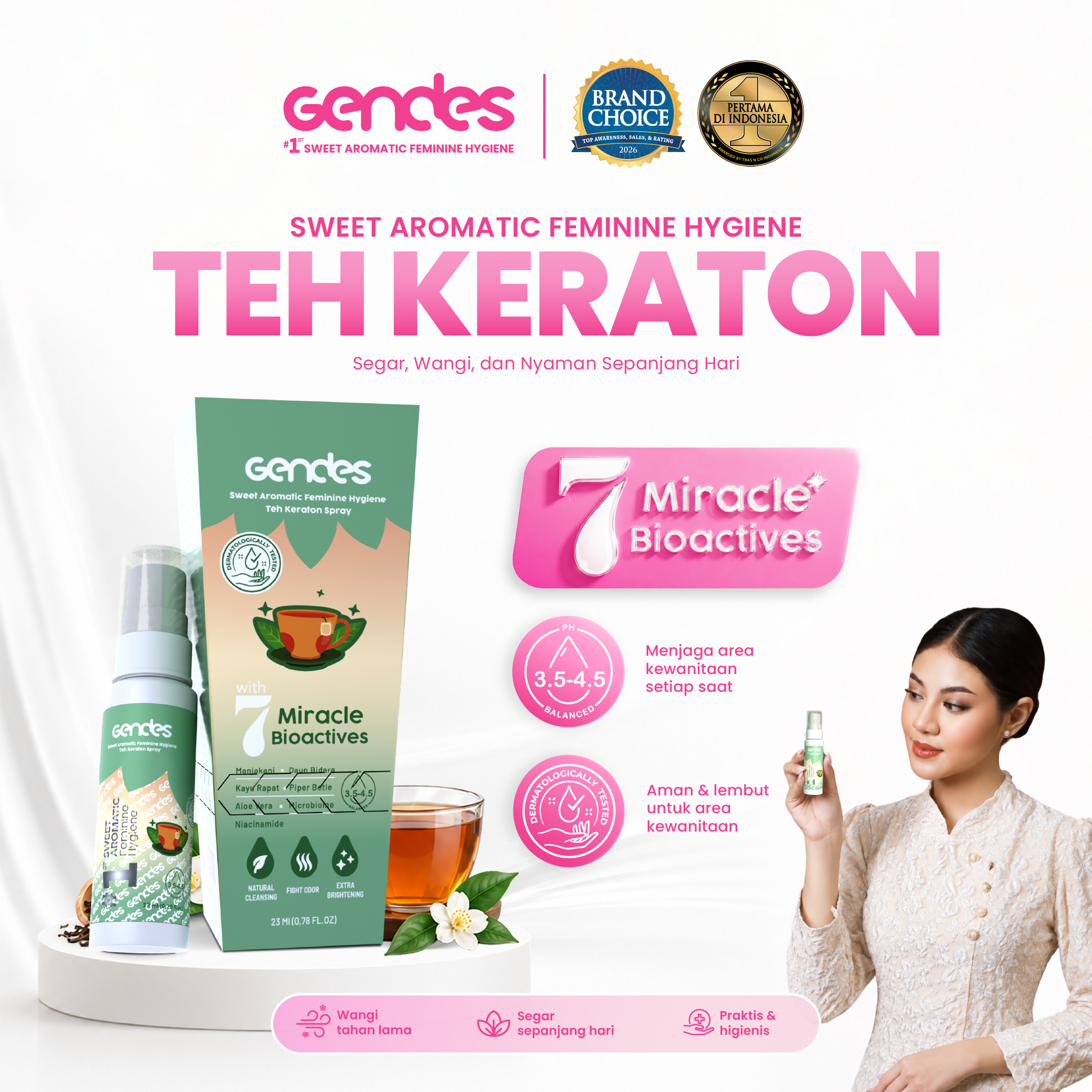Gendes Sweet Aromatic Feminine Hygiene Teh Keraton Spray, 23 ml
