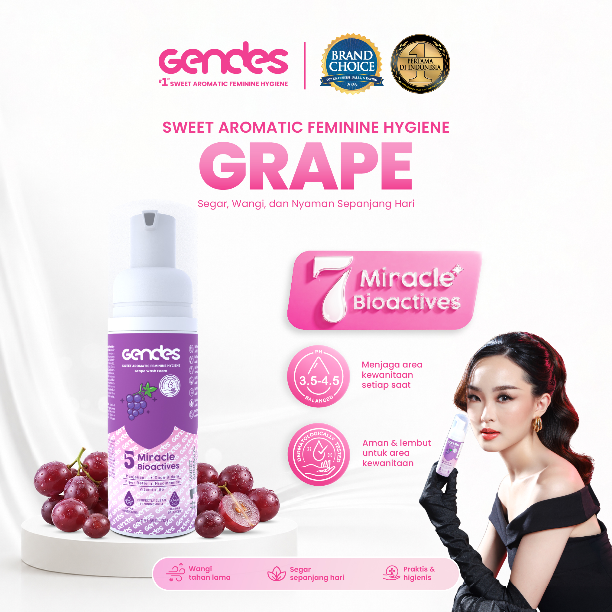Gendes Sweet Aromatic Feminine Hygiene Grape Wash Foam, 55 ml