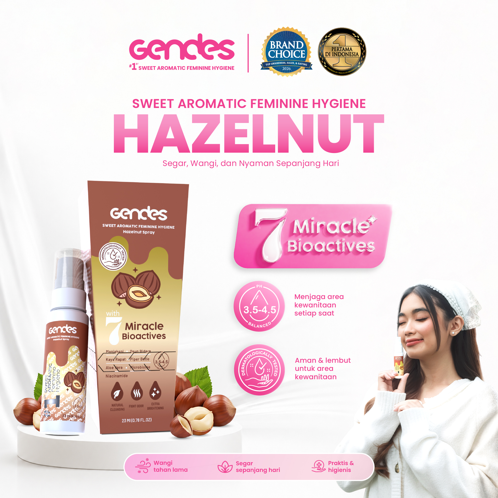 Gendes Sweet Aromatic Feminine Hygiene Hazelnut Spray, 23 ml