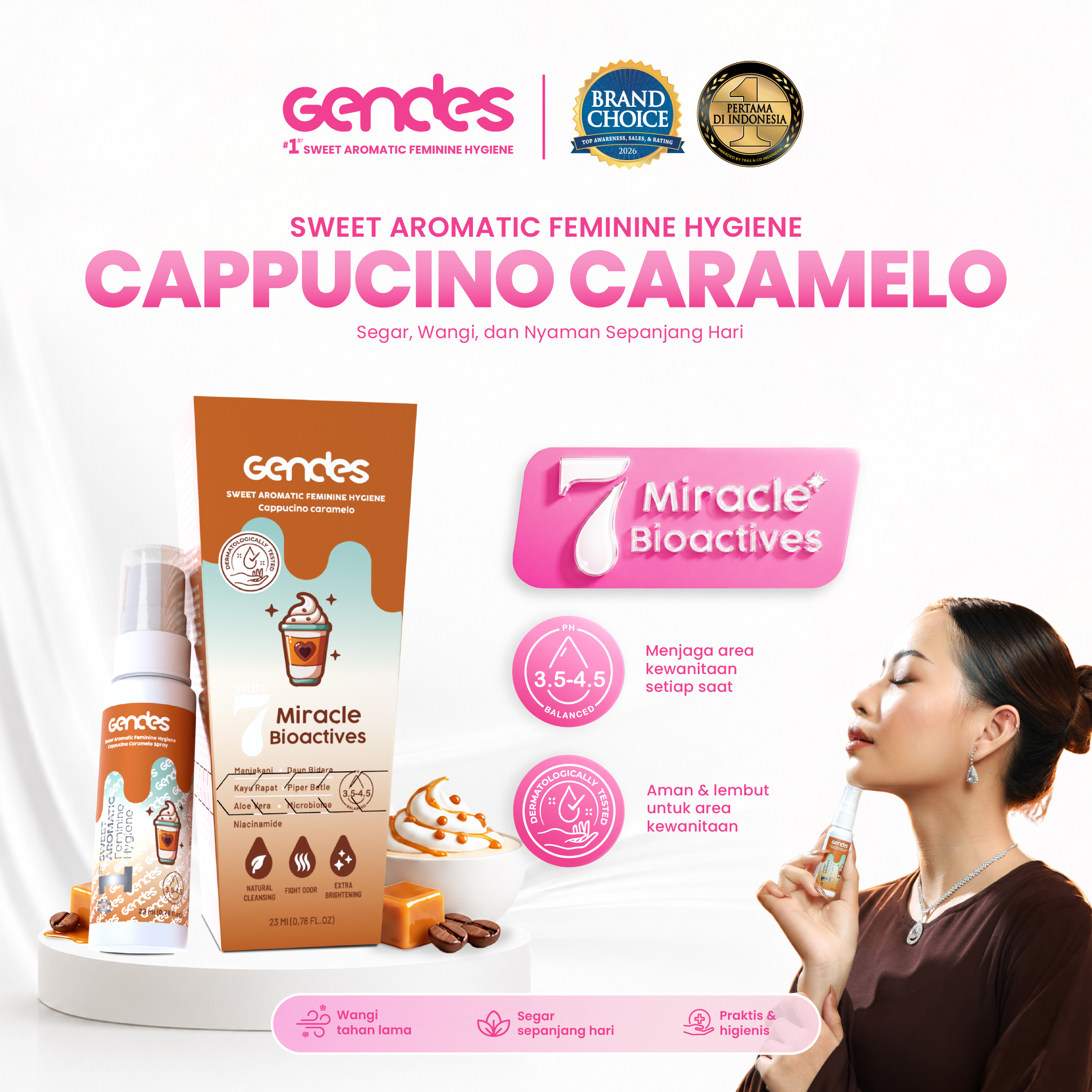 Gendes Sweet Aromatic Feminine Hygiene Cappucino Caramelo Spray, 23 ml