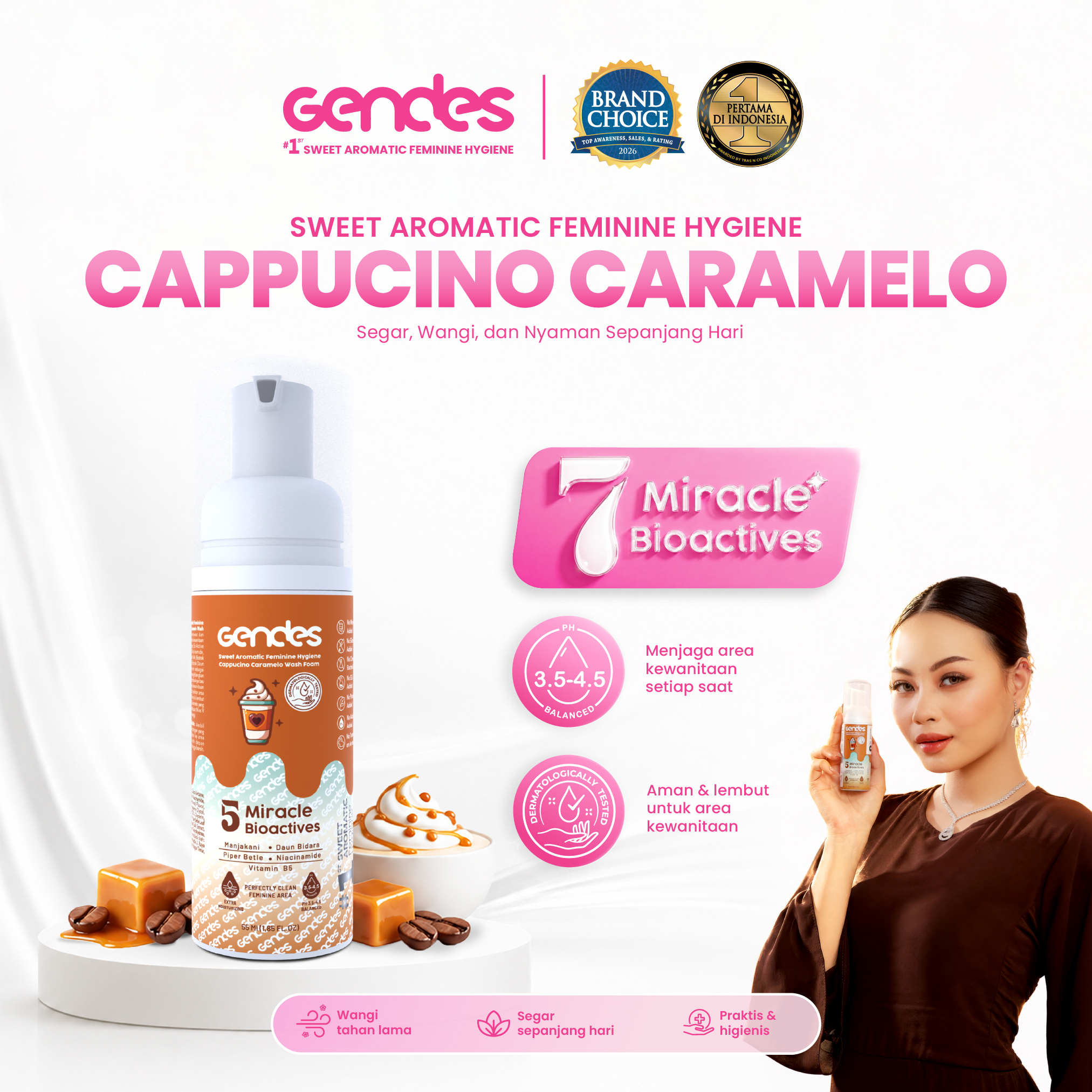 Gendes Sweet Aromatic Feminine Hygiene Cappucino Caramelo Wash Foam, 55 ml