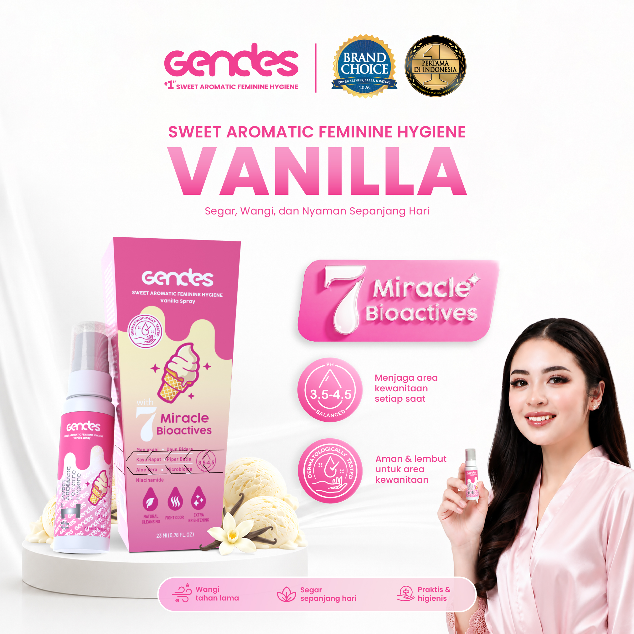 Gendes Sweet Aromatic Feminine Hygiene Vanilla Spray, 23 ml
