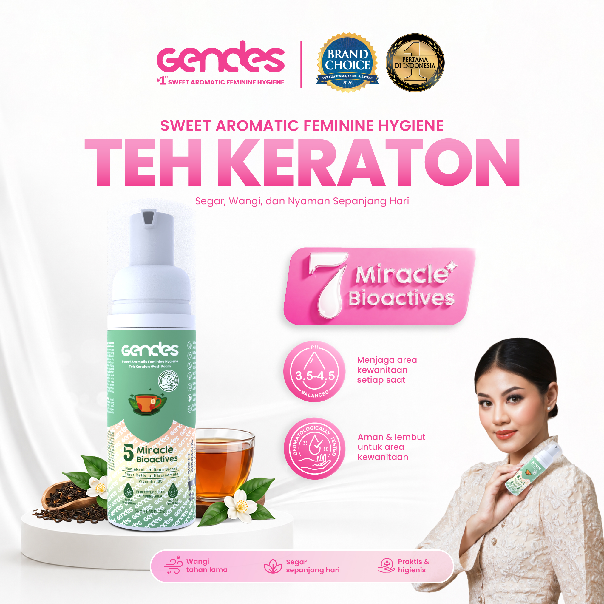 Gendes Sweet Aromatic Feminine Hygiene Teh Keraton Wash Foam, 55 ml